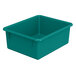 A teal plastic tub for classroom storage on a white background.