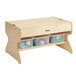 A Jonti-Craft wooden preschool table with plastic bins filled with colorful blocks.