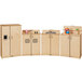 A Jonti-Craft wooden school age play kitchen cabinet with two doors.