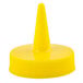 A close up of a Tablecraft yellow plastic cone cap with a yellow top.