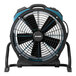A black and blue XPOWER FC-420 shop fan on a stand.