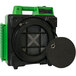 A green and black XPOWER commercial air purifier with power outlets.