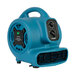 An XPOWER blue compact air blower with a black handle and knobs.