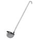 A stainless steel Vollrath ladle with a long handle.