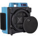 A blue and black XPOWER air scrubber with a black cover.