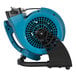 An XPOWER blue and black portable misting fan on a stand.
