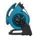An XPOWER blue and black plastic blower on a stand.