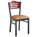 A Lancaster Table & Seating black metal and mahogany wood restaurant chair with a light brown seat.