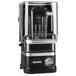 A black and silver KitchenAid commercial blender with a black enclosure and jar on top.