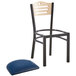 Lancaster Table & Seating Black Finish Bistro Chair with 2 1/2" Navy Vinyl Padded Seat and Natural Wood Back Main Thumbnail 5