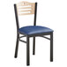 Lancaster Table & Seating Black Finish Bistro Chair with 2 1/2" Navy Vinyl Padded Seat and Natural Wood Back Main Thumbnail 3