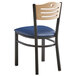 Lancaster Table & Seating Black Finish Bistro Chair with 2 1/2" Navy Vinyl Padded Seat and Natural Wood Back Main Thumbnail 4