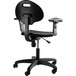 A black National Public Seating Kangaroo swivel office stool with arms.