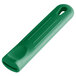 A green silicone handle sleeve with a hole for a long pan handle.
