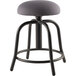 A National Public Seating charcoal stool with a round gray cushion.