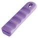 A purple silicone pan handle sleeve with a hole in the end.