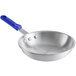 An 8" aluminum frying pan with a blue silicone handle.