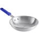 An 8" aluminum frying pan with a blue silicone handle.