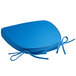 A blue Lancaster Table & Seating Chiavari chair cushion with ties.