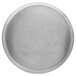 A close-up of a silver Vollrath aluminum pizza pan.