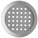 A circular silver Vollrath pizza pan with holes in it.