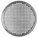 A close-up of a Vollrath Super Perforated Heavy Weight Aluminum Pizza Pan with holes in it.