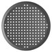 A black and white Vollrath 14" round perforated pizza pan.