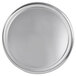 A silver round Vollrath pizza pan with a white background.