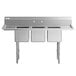 Regency 70" 16-Gauge Stainless Steel Three Compartment Commercial Sink with Stainless Steel Legs, Cross Bracing, and 2 Drainboards - 14" x 16" x 12" Bowls Main Thumbnail 5