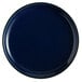 An Acopa Keystone Azora Blue stoneware coupe plate with a black rim.