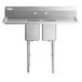 Regency 54" 16-Gauge Stainless Steel Two Compartment Commercial Sink with Stainless Steel Legs, Cross Bracing, and 2 Drainboards - 10" x 14" x 12" Bowls Main Thumbnail 5