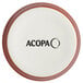 A white stoneware ramekin with the word Acopa in black text.