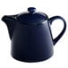An Acopa Keystone Azora Blue stoneware teapot with a lid and handle.