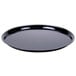 A black round WNA Comet catering tray with a black rim.