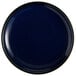 An Acopa Keystone Azora Blue stoneware coupe plate with a black rim on a white background.