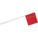A red flag on a metal pole with a white background.