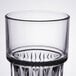 A close up of a Libbey Everest short stackable beverage glass with a pattern on it.