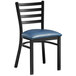 Lancaster Table & Seating Black Finish Ladder Back Chair with 2 1/2" Navy Vinyl Padded Seat Main Thumbnail 3