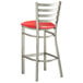 Lancaster Table & Seating Clear Coat Finish Ladder Back Bar Stool with 2 1/2" Red Vinyl Padded Seat Main Thumbnail 4