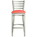 Lancaster Table & Seating Clear Coat Finish Ladder Back Bar Stool with 2 1/2" Red Vinyl Padded Seat Main Thumbnail 6