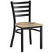 A Lancaster Table & Seating black metal restaurant chair with a wooden seat and ladder back.