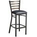 A Lancaster Table & Seating distressed copper metal ladder back bar stool with a black vinyl padded seat.