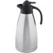 A silver stainless steel Tablecraft coffee carafe with a black handle.