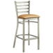 Lancaster Table & Seating Clear Coat Finish Ladder Back Bar Stool with 2 1/2" Light Brown Vinyl Padded Seat Main Thumbnail 3