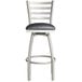 A Lancaster Table & Seating silver bar stool with black padded seat.