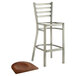 A Lancaster Table & Seating metal bar stool with a wood seat.
