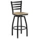 A Lancaster Table & Seating black finish ladder back bar stool with a driftwood seat.