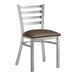 A Lancaster Table & Seating metal restaurant chair with a dark brown vinyl seat.