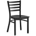 A black Lancaster Table & Seating metal chair with a black wood seat.