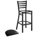 Lancaster Table & Seating Black Frame Ladder Back Bar Height Chair with Black Padded Seat Main Thumbnail 5